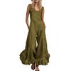 Damen Casual Einfarbiger Jumpsuit Quadratischer Ausschnitt Ärmellos Weiter Bein Rüschensaum Leicht Lockerer Romper