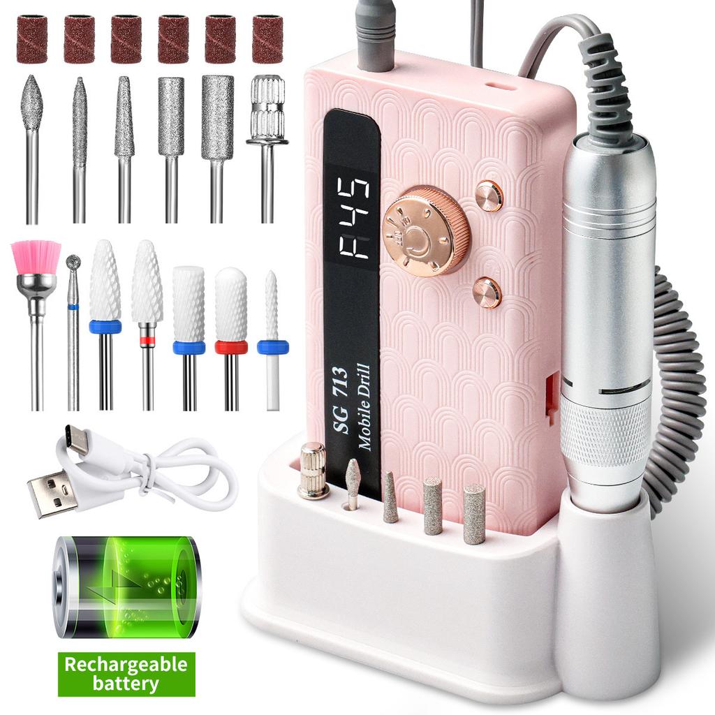 Rechargeable Nail Drill SG713 Professional Salon Use Manicure Pedicure Grinding Polishing Cuticle Remover Portable Efile Machine