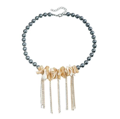 

Irregular shell mixed with tassel collarbone chain necklace light luxury texture glass necklace