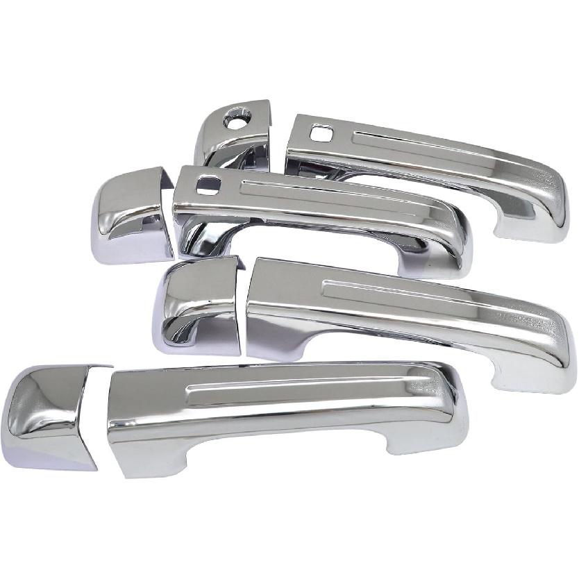 4 Pcs Chrome Door Handle Covers With 2 Front Smart Keyholes Cutout Compatible with 2019-2024 Ram 1500 4DR Model