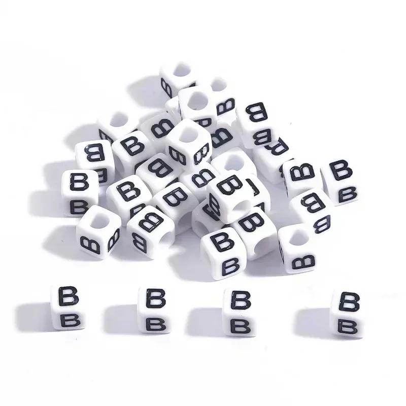 100-500pcs Acrylic A-Z Letter Bead White Square Cube Alphabet Bead for Jewelry Making Diy Bracelet Necklace Earrings Accessories