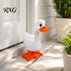 Unique Outdoor Entrance Decor 3D Printed Yard Goose Statue, Cute White Long Neck Porch with Whimsical Orange Beak Feet, Garden Decorative Figurine for