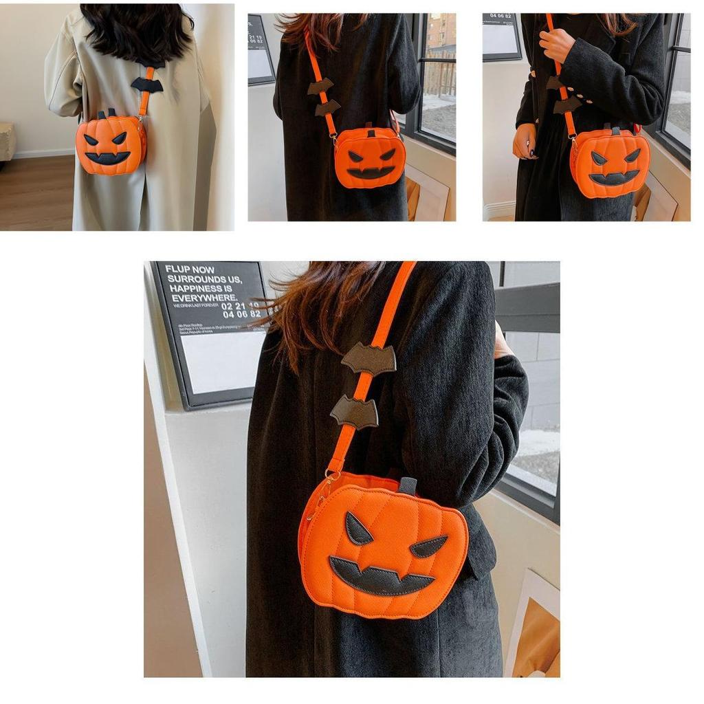 Trendige Mini-Kürbis-Umhängetasche für Halloween mit kreativem Color-Blocking-Design