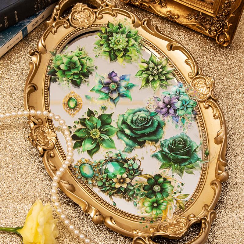 30Pcs Gem Blooming Series Sticker Pack Vintage Flower Scrapbooking Material Label DIY Decorative Journal Planner Stationery