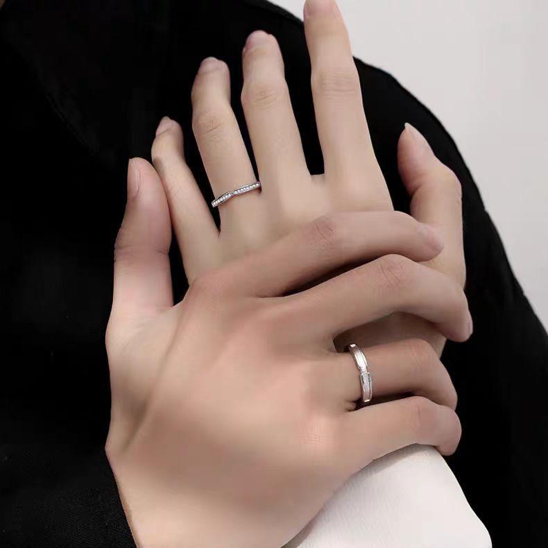 

925 Sterling Silver Diamond Couple Rings - High-End Light Luxury Gift for Her Adjustable