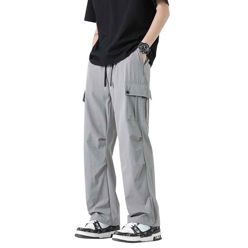 

[BesBet] Cold sensation cargo pants men s cool pants summer clothes ice silk wide pants outdoor work pants long length bottoms cool Plain color