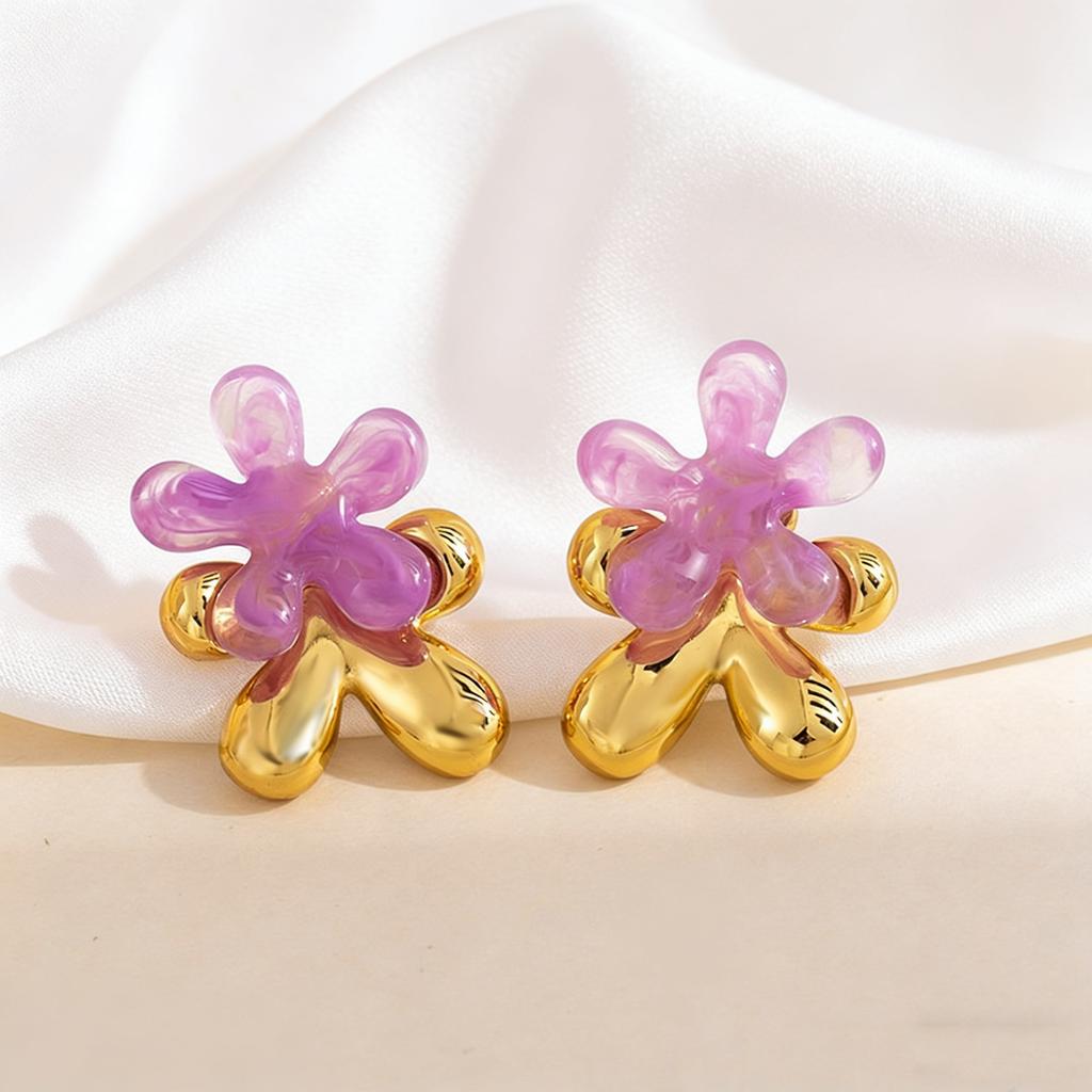European and American Xiaoqing Fresh Wind Earrings, Colorful Jelly Flower Shape Design Earrings, Versatile Mori Earrings
