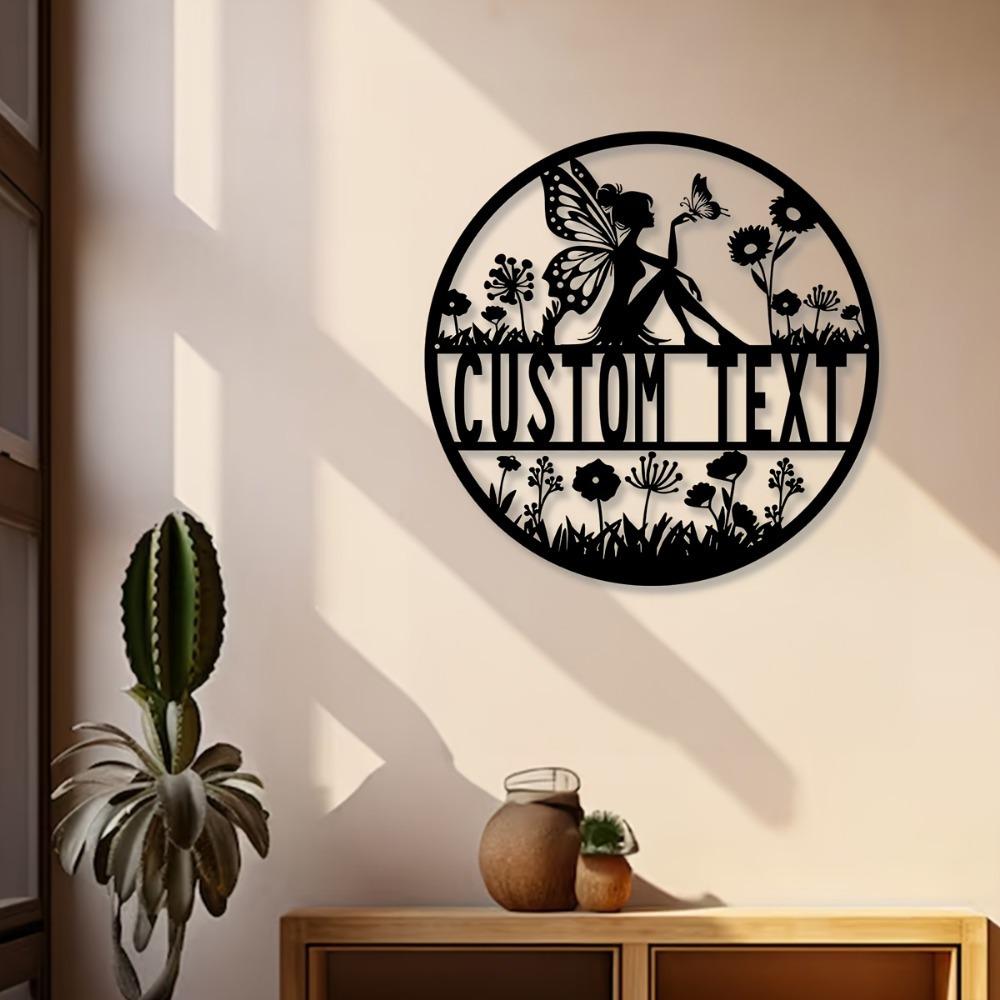 Personalized Flower Fairy Metal Wall Art Custom Name Family Name House Number Indoor Outdoor Home Decor
