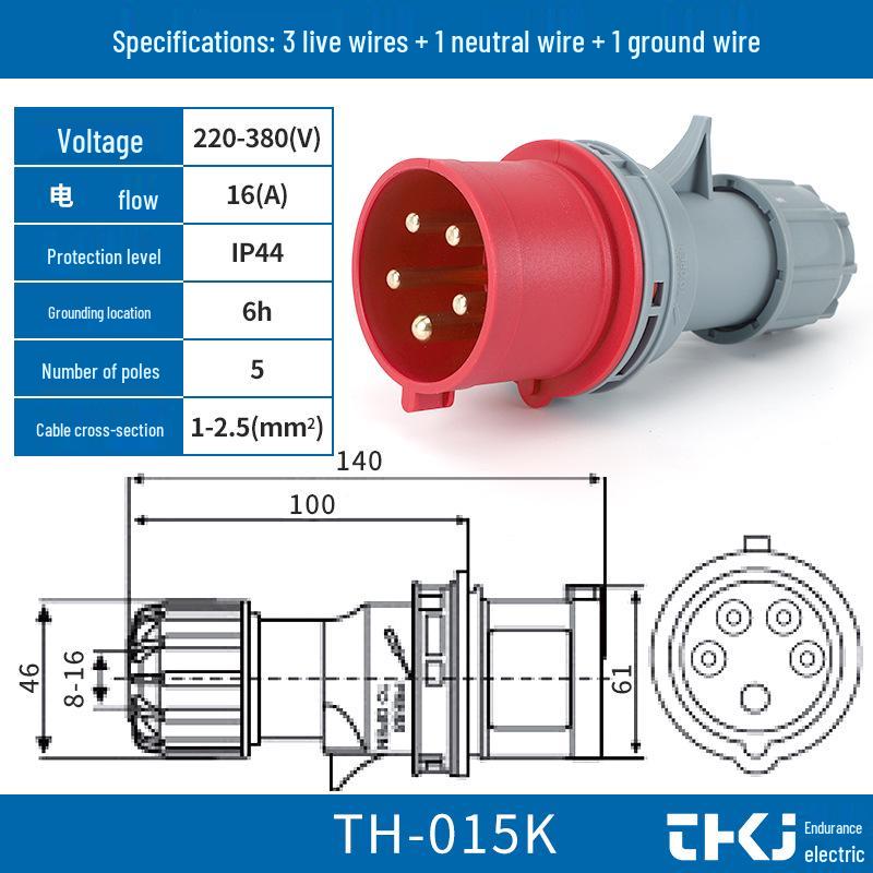 Waterproof Industrial Socket & Plug Aviation Connector, 16A/32A Male/Female