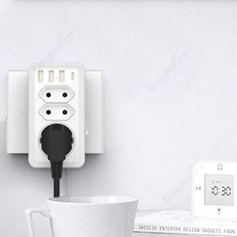 EU Socket With USB And 3 AC Outlets Power Converter Swtich Control 100-240V 16A Wall Socket Standard Plug Adapter Extension