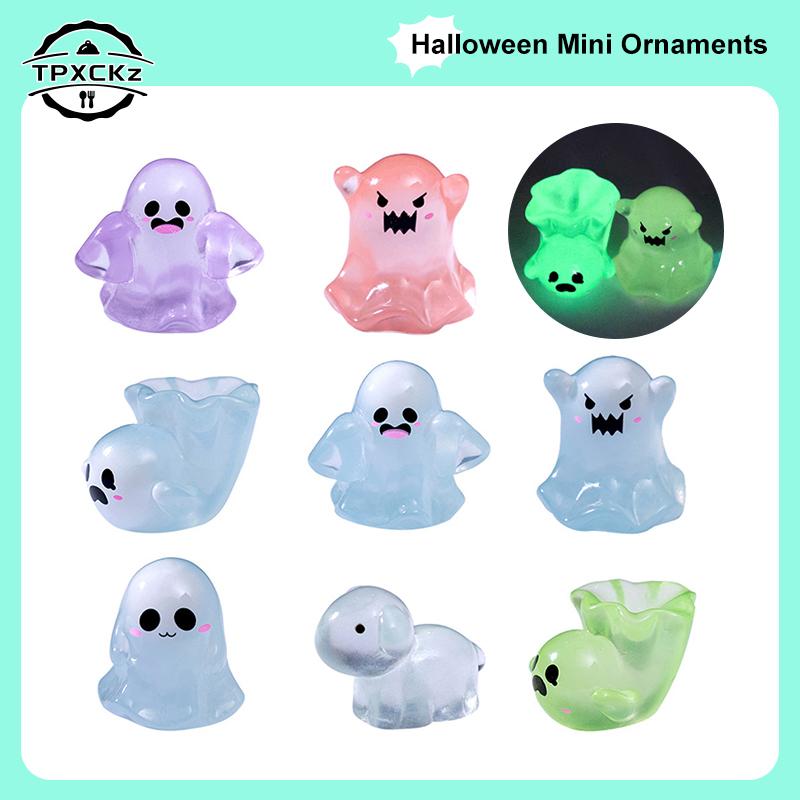 10Pcs Halloween Luminous Ghost Figures Glowing At Night Action Figure Mini Micro Landscape Miniatures Halloween Decoration Gifts