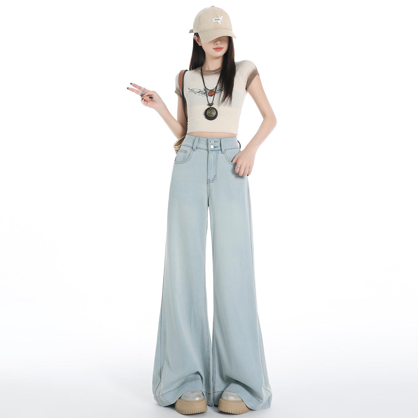 

Светлые джинсы клеш с широкими штанинами Tiansi для женского лета, новые, с высокой талией, свободные, драпирующиеся, из ледяного шелка, прямые, длиной в пол XXL