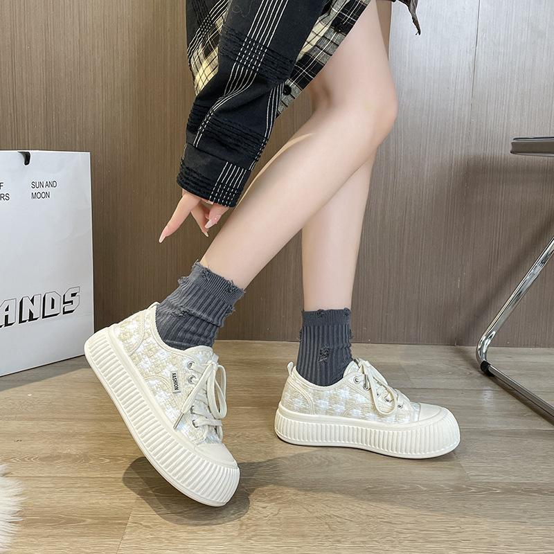

Spring new little white shoes women s linen board shoes Korean version casual versatile thick-soled low-top student lightweight sports shoes 35 бежевый