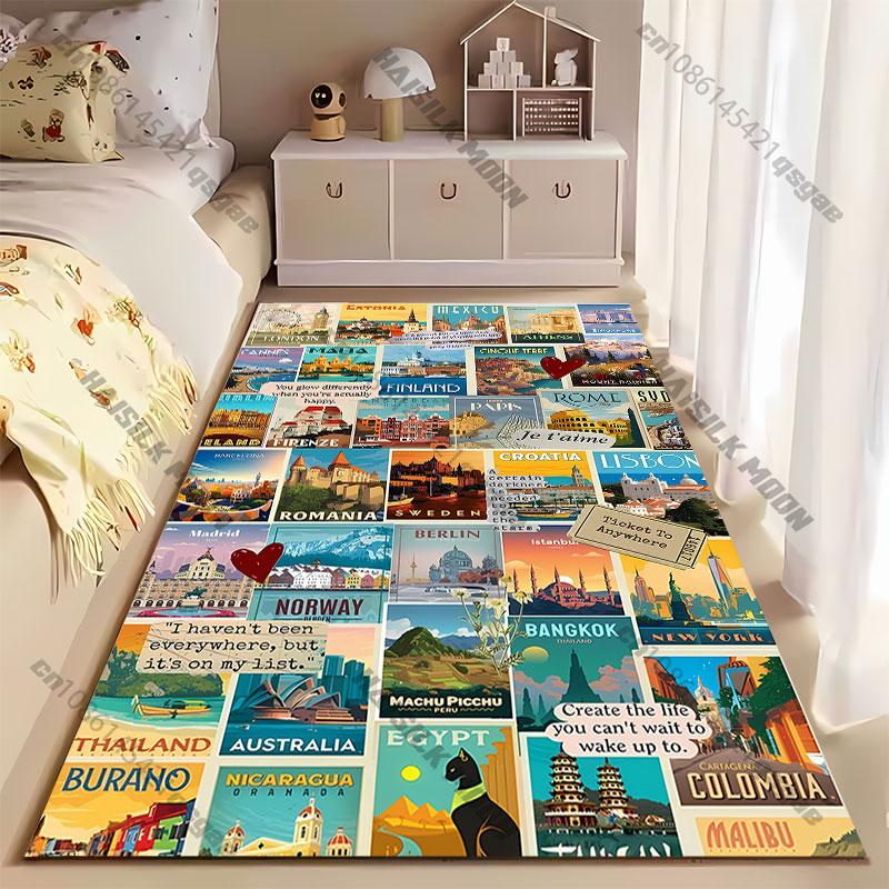 Travel destinations inspirational quotes worldwide carpet Yoga living room room decor children's crawling mat doormat