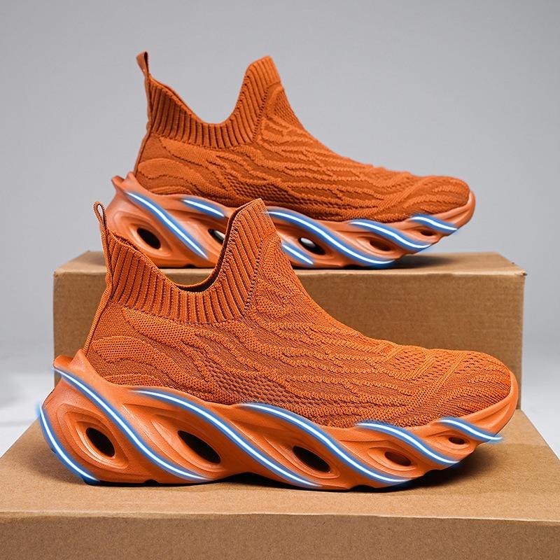 Men's Slip-on Sneakers Breathable Knit Athletic Shoes Hollow-out Cushioned Sole Fashionable Footwear for Training