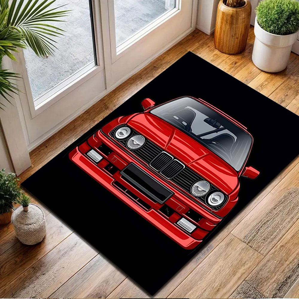 Red Classic Car Design Patterned carpet, non slip mat suitable for living room and bedroom sofas