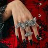 Salircon 4Pcs/set Goth Creative Butterfly Moth Skull Opening Ring Women Punk Joint Ring Halloween Trend Jewelry Accessories Gift