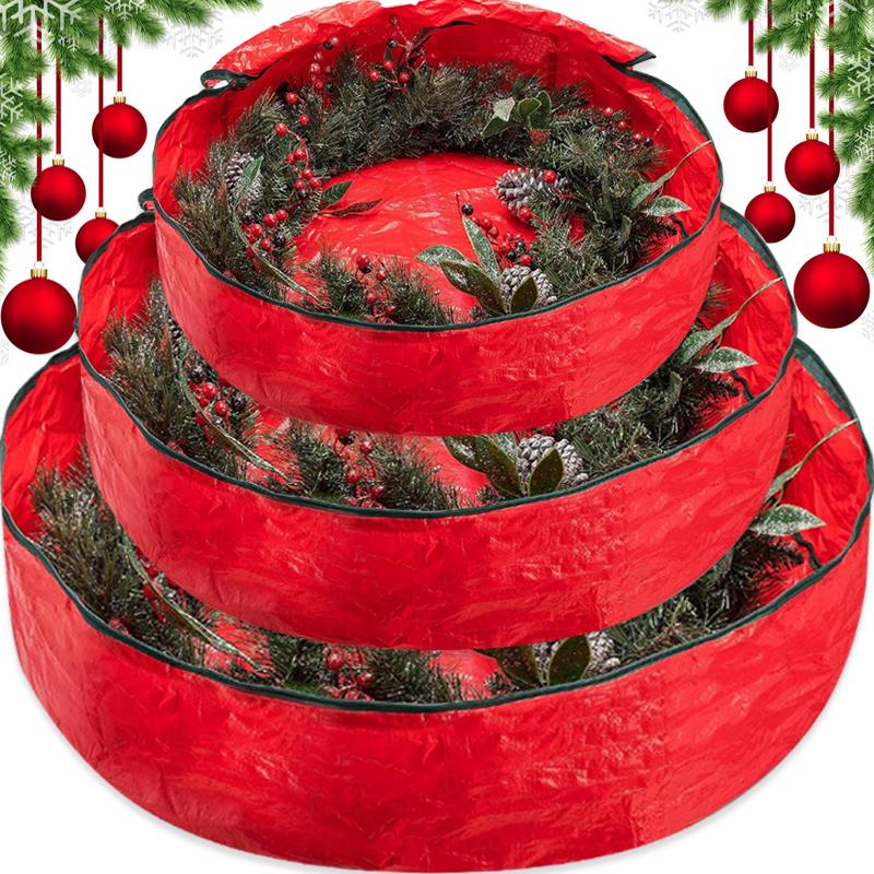 Christmas Wreath Storage Bag Waterproof Dustproof with Handles Round Storage Bag Home Xmas Party Garland Portable Zipper Pouch