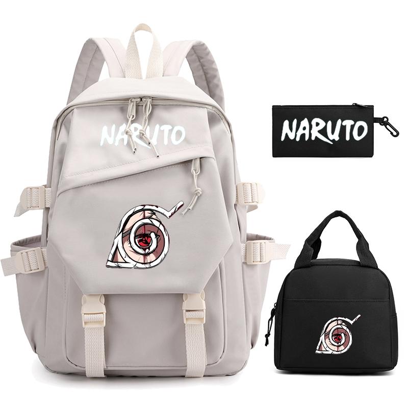 3Pcs/set Anime Naruto Backpack Nylon Backpack with Lunch Bag for Girl Boy Student Back To Schoolbag Men Women Leisure Travel Bag
