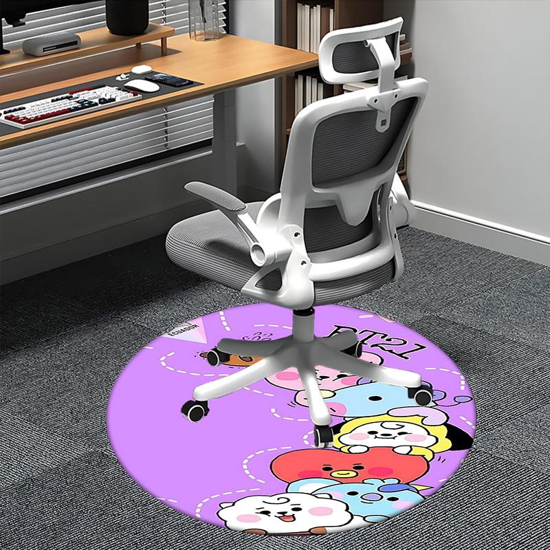 BT21 K-Pop Chair Mat Round Rug-Office Carpet, Machine Washable, Non-slip, Suitable for Living Rooms, Bedrooms