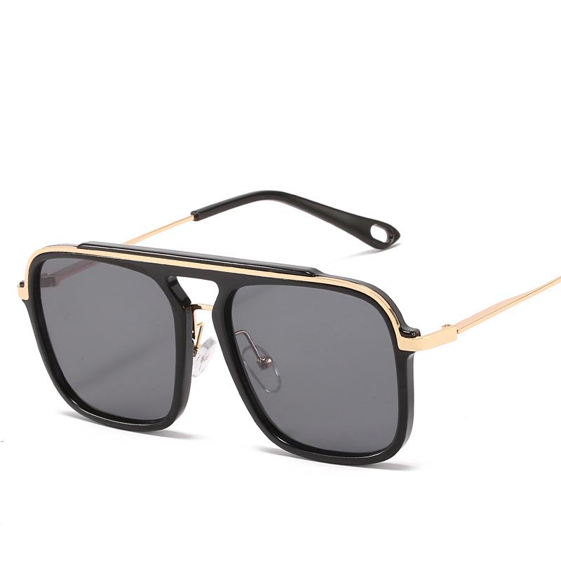 3184 Große quadratische Metallrahmen-Sonnenbrille mit Doppelsteg, UV-Schutz, Braun, Europäischer Stil für Damen und Herren