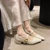 Fashion Elegant thick heeled pointed single shoes for summer breathable shallow mouth comfortable commuting small leather shoes
