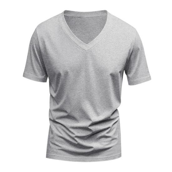 Men Summer T-shirt Short Sleeves V Neck Solid Color Quick-drying Loose Pullover Mid Length Top for Sport Office Dating