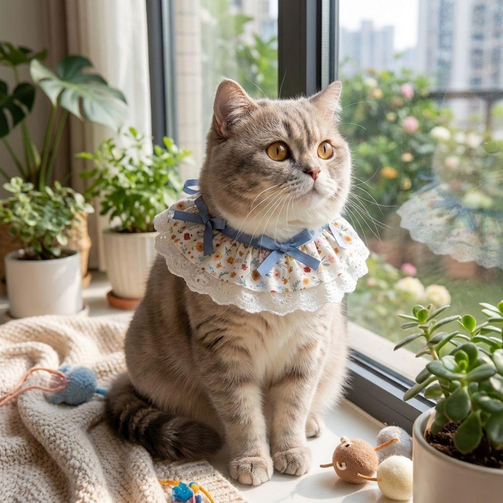 Adjustable Pet Cat Scarfs Lace Floral Bows Cat Drool Towel Stylish Cat Clothes  Photo Shoots