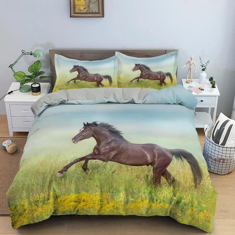 Horse Bedding Sets Single Double Queen King Size Quilt Duvet Cover Set with Pillowcase Animal 2/3pcs Polyester Comforter Cover