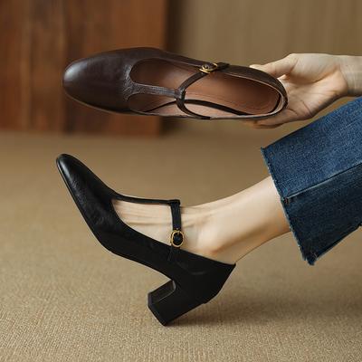 Fashion 2024 New Autumn T-strap Pumps Round Toe Mary Janes Low Heels Shoes for Women Handmade Women Shoes Retro Ladies Shoes