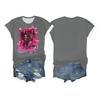Women's Casual Printed T-shirt Round Neck Pullover Short Sleeve Top