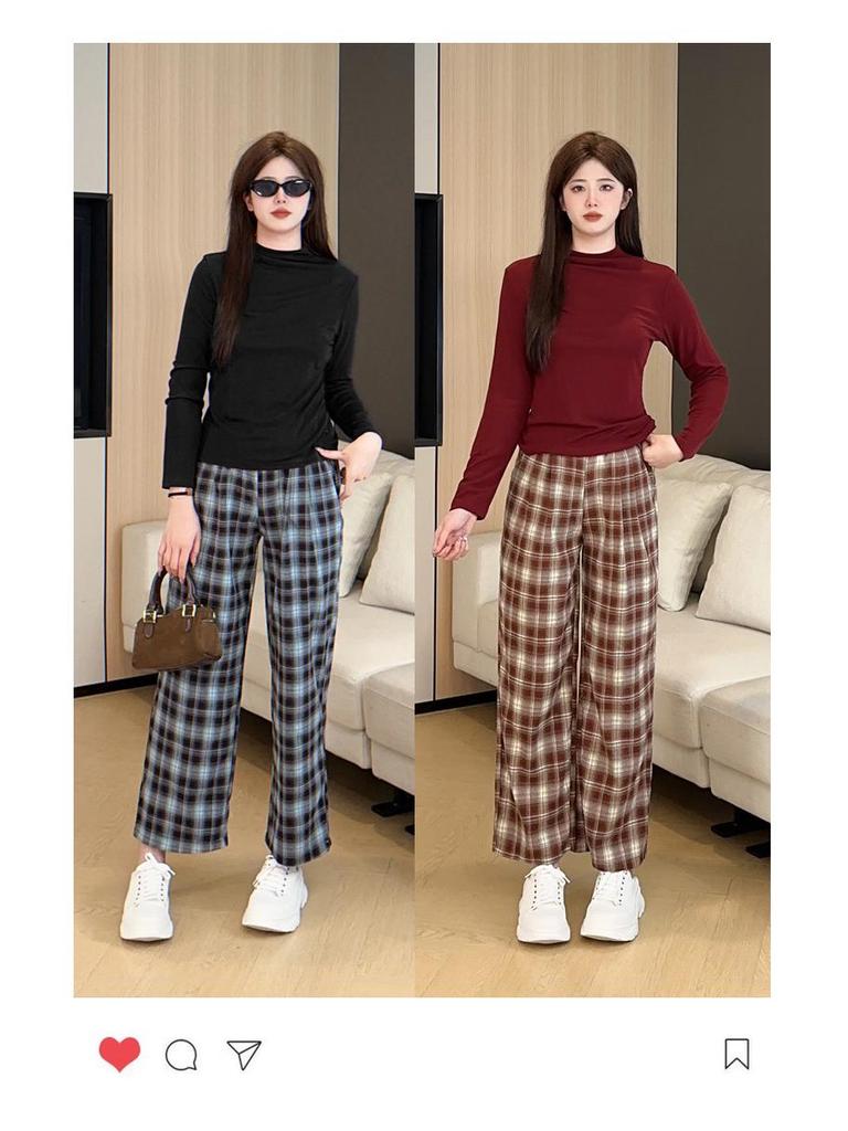 Plaid Elastic Waist Casual Petite Pants - Plus Size, Versatile Spring/Summer Style