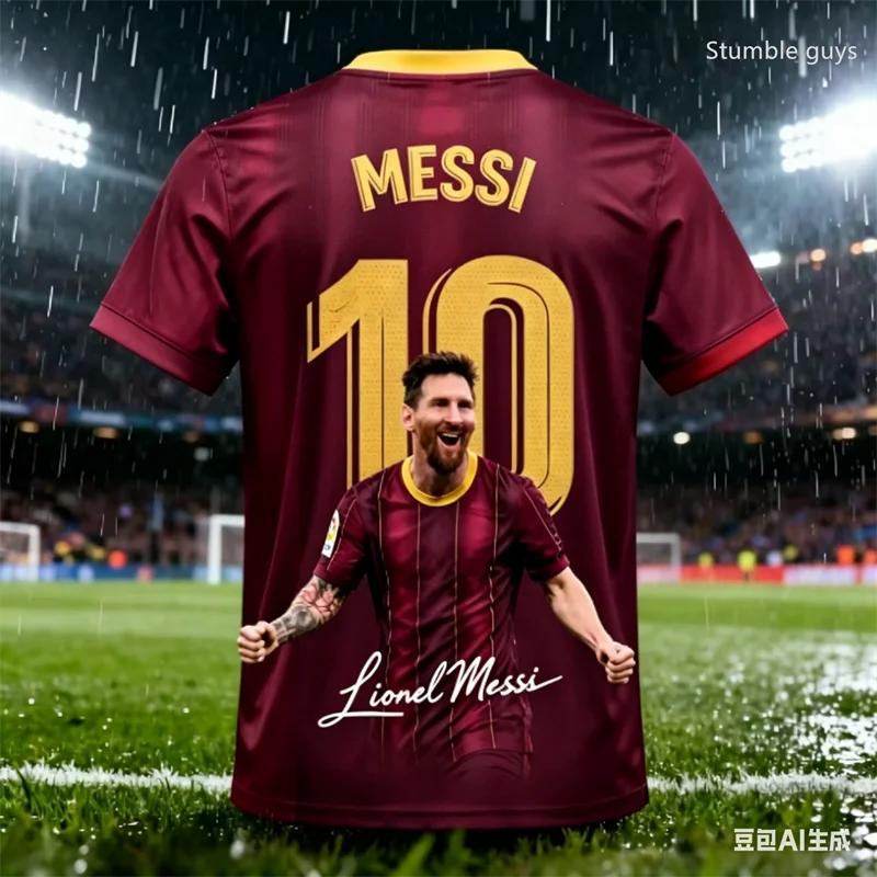 Kids Boys Summer Men Messi Football Short Sleeve T-shirt Casual Sports Jersey Street Tee Daily Training Wear