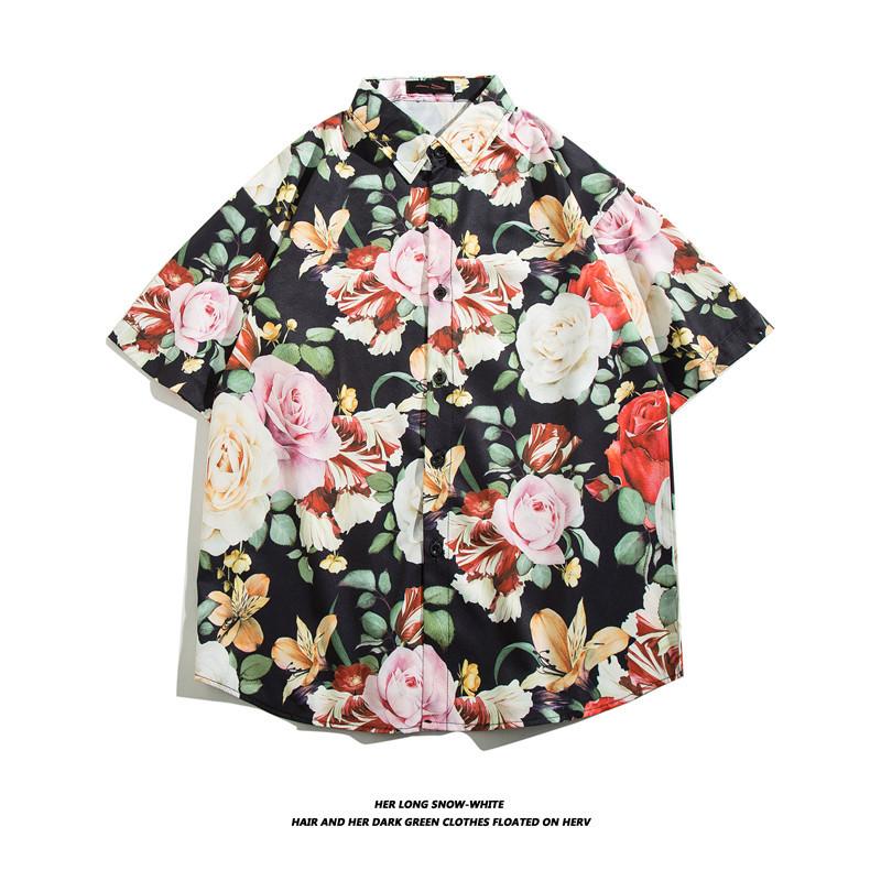 Fashion Men's Shirt  Beach Flower Print Hawaiian Shirts for Men Beach Casual Shirt Loose Men Shirts