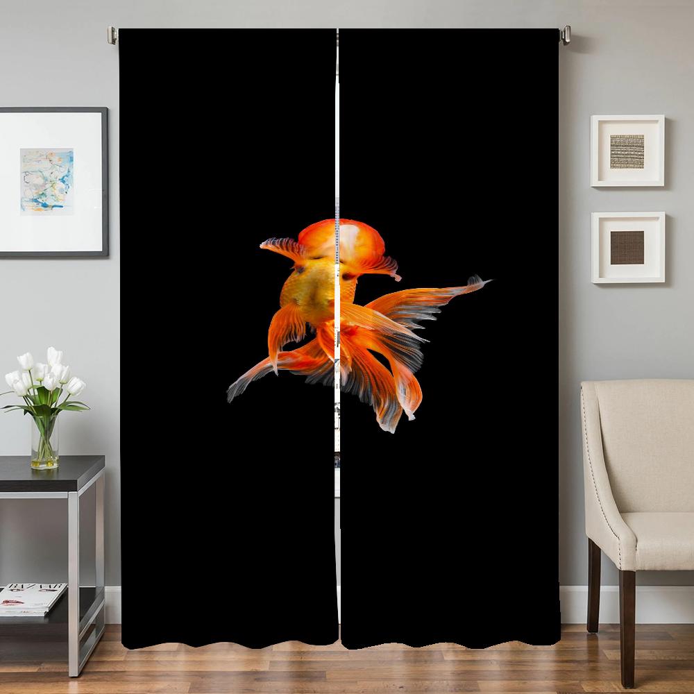Heimdekoration Küchenvorhänge für Wohnzimmer 2 Stück Verdunkelungsvorhänge Türvorhang Goldfisch Raumteiler Schlafzimmerdekoration