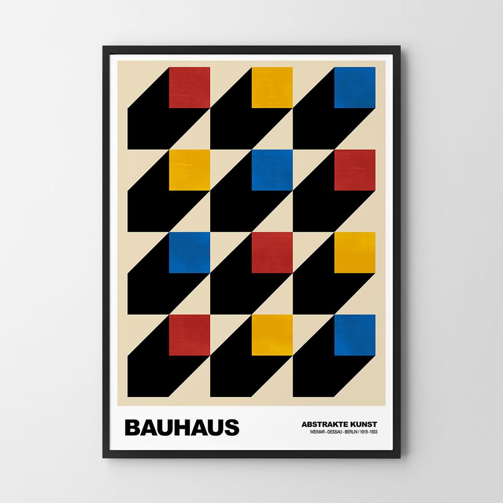 Plakat bauhaus kwadraty kolorowe sześciany