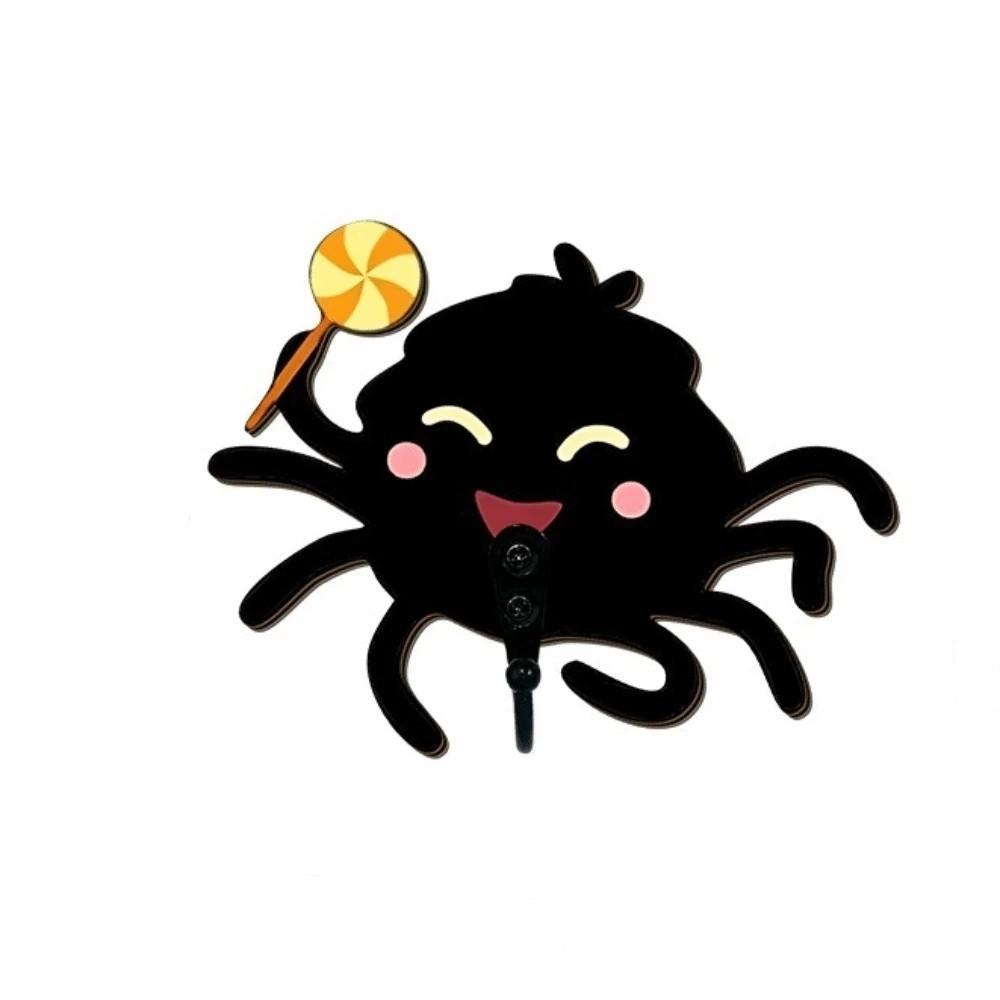Creative Wooden Halloween Cartoon Spider Hook No-Drill Gothic Style Keys Holder Cute Wall Mounted Bag Hat Hooks Home Decor