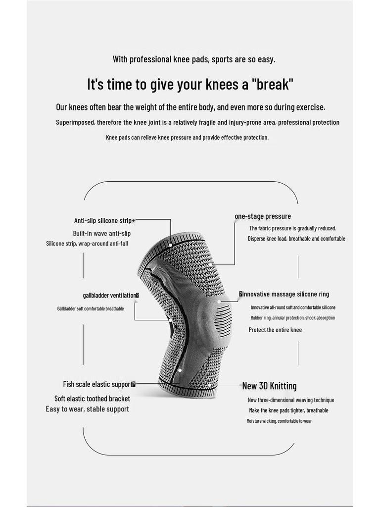 Breathable Silicone Spring Compression Knee Pads for Outdoor Sports & Activities