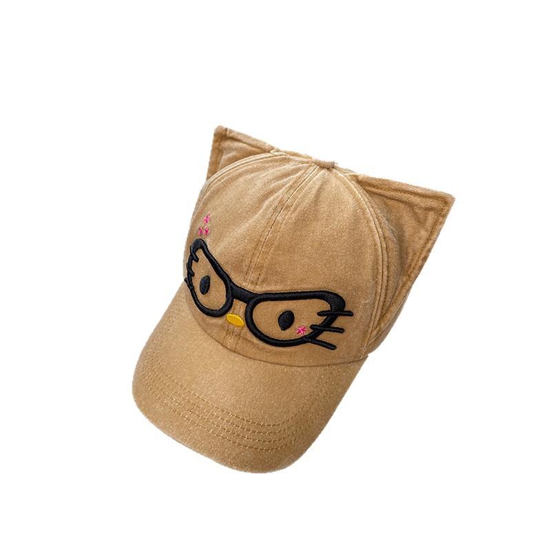 Cute Cartoon Glasses Cat Ears Baseball Cap Children Spring And Summer Wide Brim Sweet Face Cap
