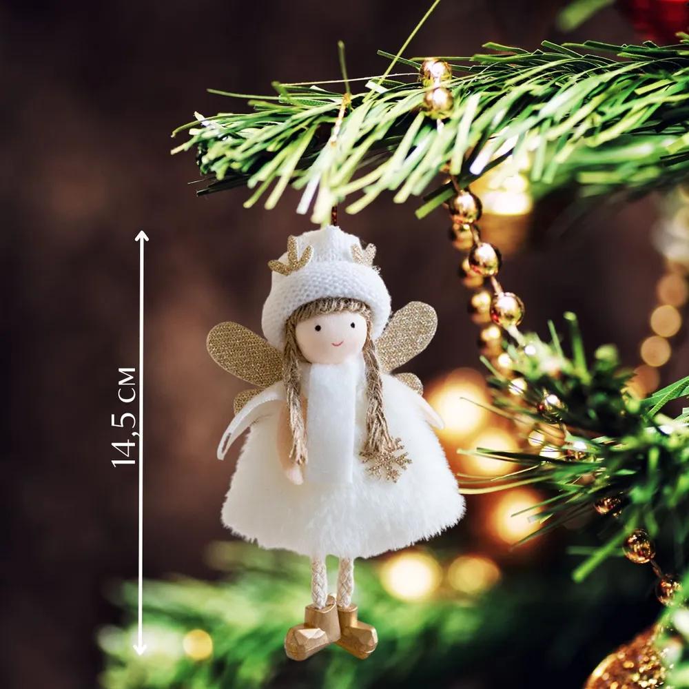 Designer Christmas Tree Decorations Angel Set of 2 pcs with White and Light Purple Wings Golden Boots White Hat and Scarf 14.5 cm Length Textile