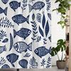 Elegant Navy Blue Fish and Plant Print Shower Curtain, Perfect for Bathroom Decor, Bathroom Curtains|Artistic Shower Curtain