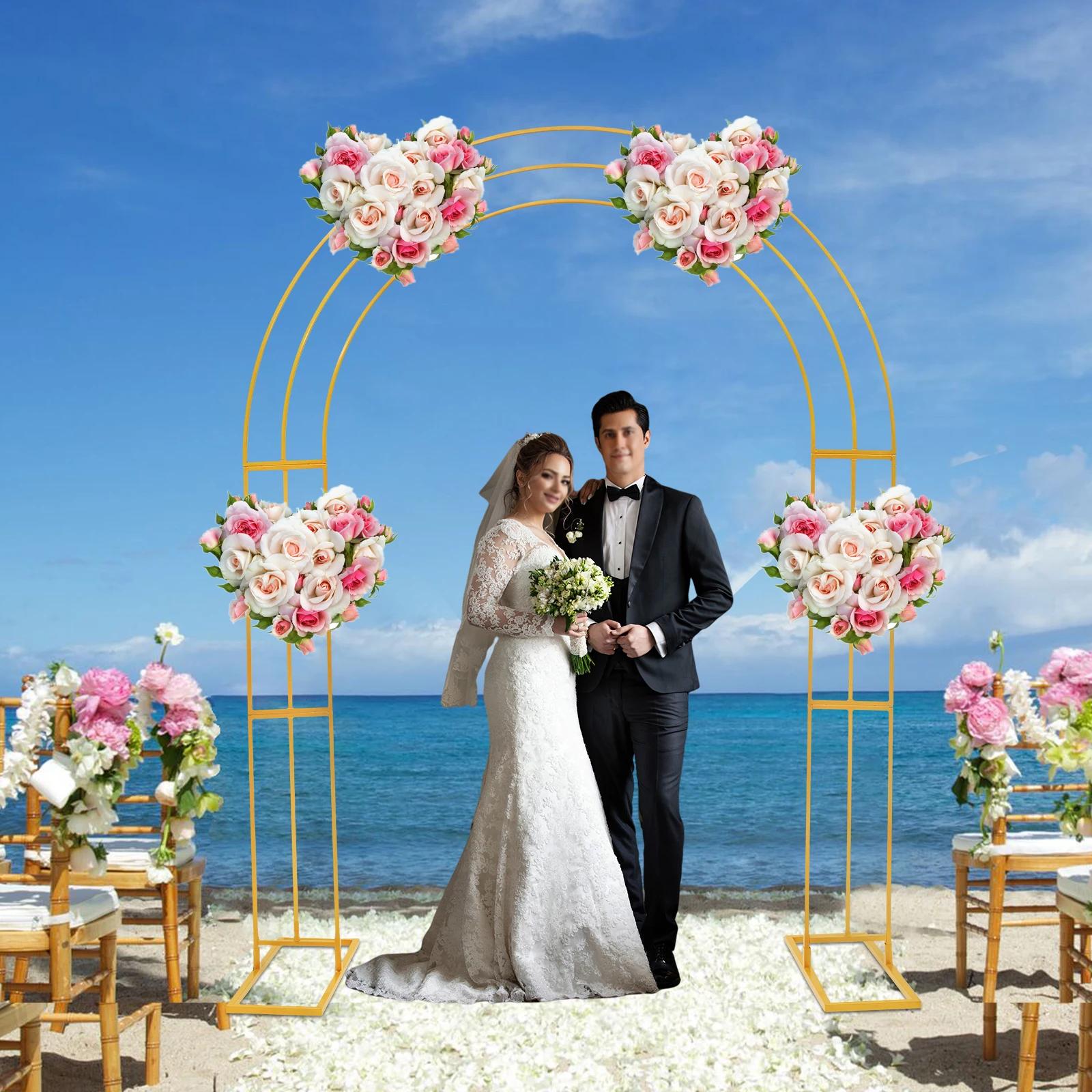 

3-Tier Gold Wedding Arch Stand - 8.53FT Carbon Steel Garden Arbor Arch-Shaped Trellis W/ Sturdy Base for Indoor/Outdoor Ceremony M золотой