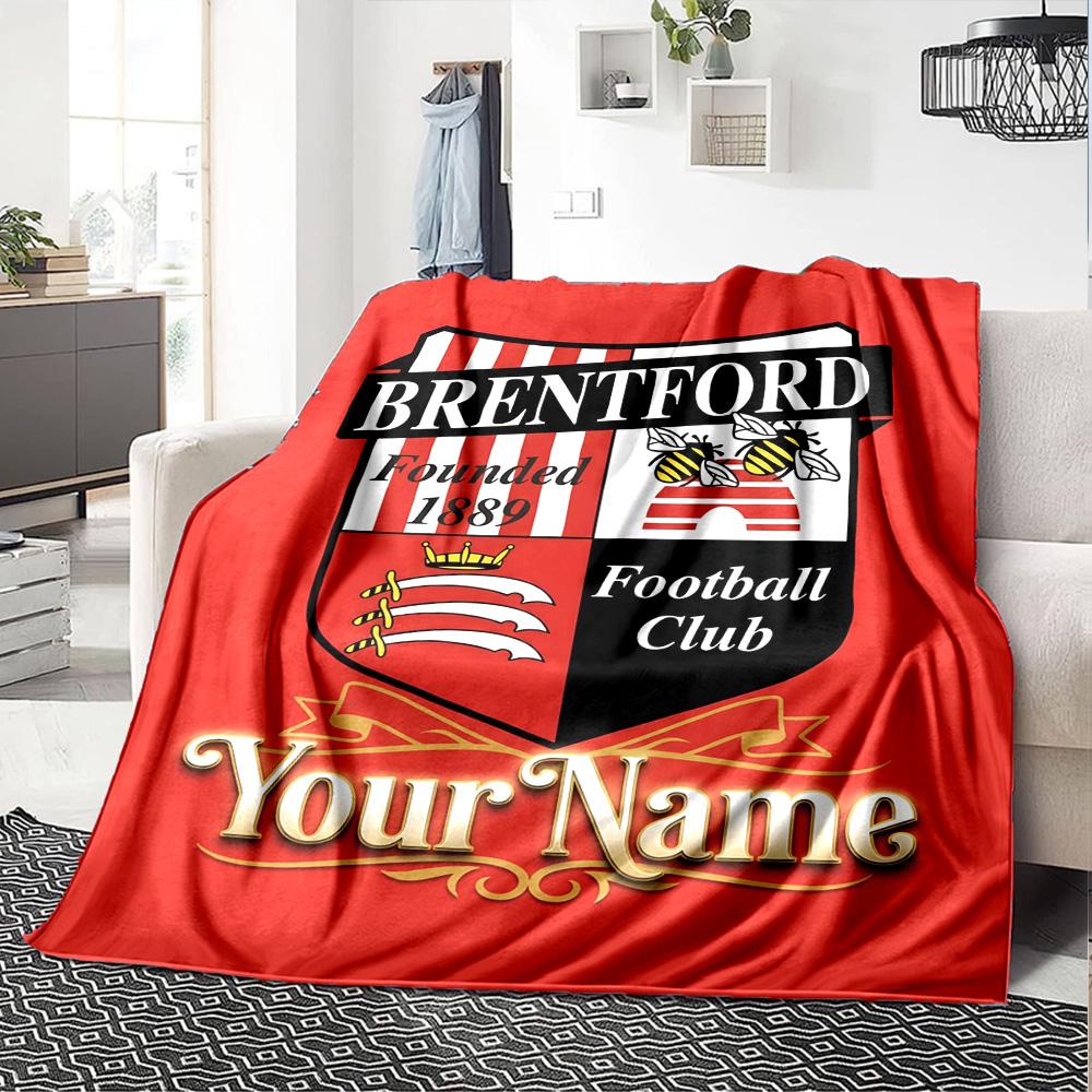 1pc Brentford F.C Blanket with Custom Name, Gift, for Men and Women, Soft Blanket, Good for Sofa Bed Couch Travel, Lightweight Flannel Blanket