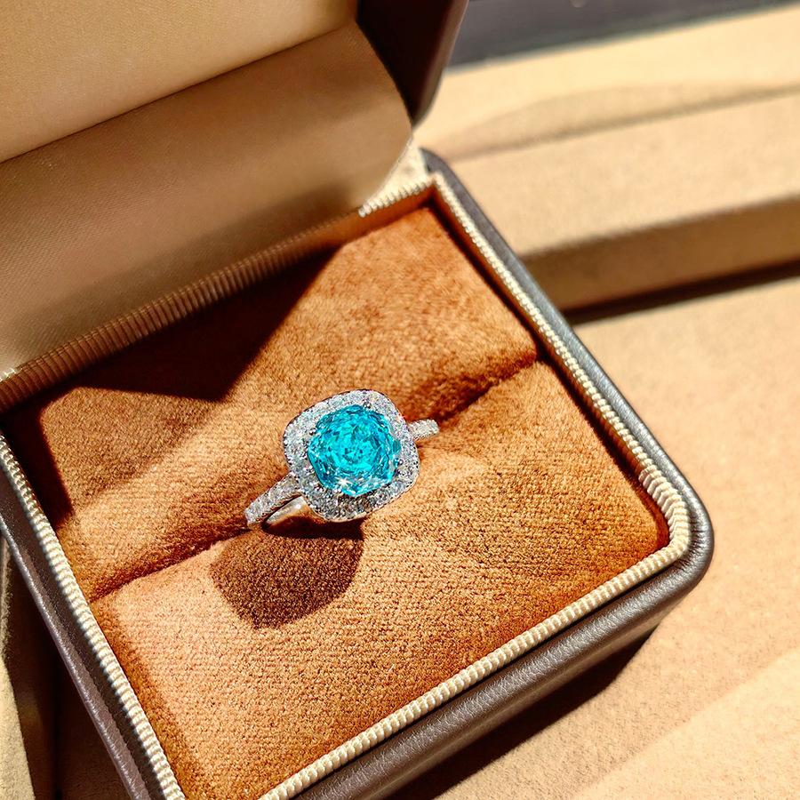Fashion Square Bag Octagonal Rose Cut Pendant Necklace Colorful Diamond Ring Aquamarine Earrings Pink Diamond Treasure Suit Women