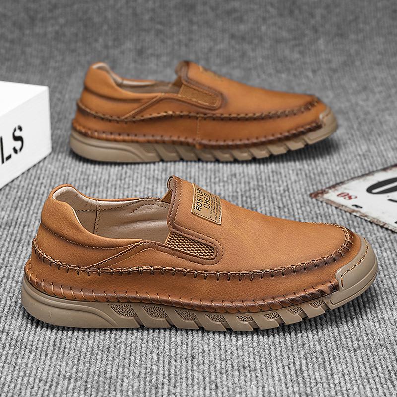 Spring plus-size men's hand-stitched shoes Casual trend Leather shoes Men's breathable leather shoes men's plus-size dad shoes