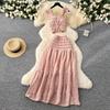 Summer Lace Patchwork Beach Two Pieces Sets Women Sexy Camisole+A Line Long Skirt Fashion Elastic Bohemian Suits