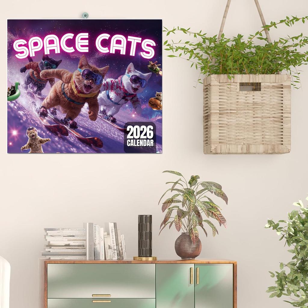 2026 Space Cats Wall Calendar - Funny Cat Themed Gifts For Cat Lovers Spiralbound Book for Home Office Living Room Wall Decor