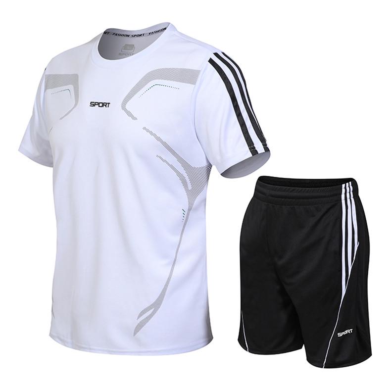 Men Summer Running Sport Set Short Sleeve+Shorts 2-piece Breathable Jogging Fitness Sets Suit Male