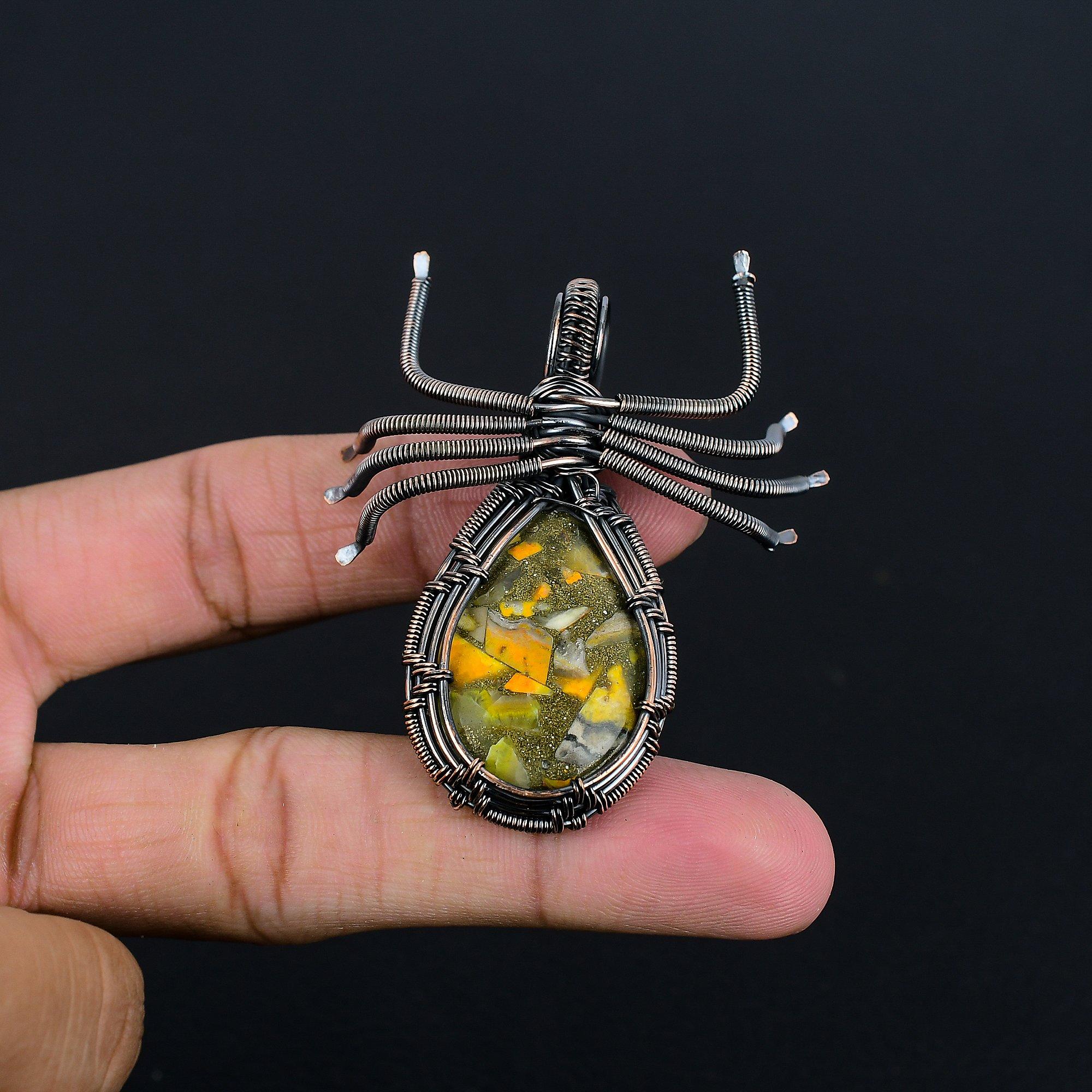 

Copper Bumble Bee Jewelry, 999 Copper Wire Wrapped Gemstone Pendant, Handmade Pendant, For Memorial Day 2.28 Inches