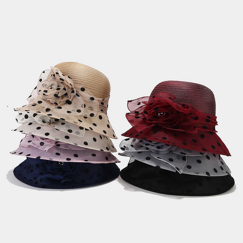 Bucket Hat Women Spring Summer Middle-aged and Elderly Organza Flower Pot Hat Elegant Sun Hat Sun Protection Breathable Mother Cool Hat